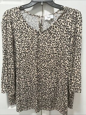 fyve Beige Leopard-Print Long Sleeve Scoop Neck Top